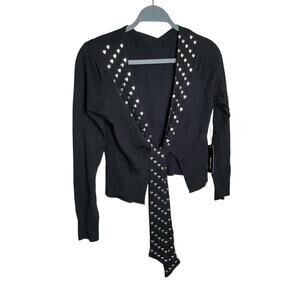 BCBGMAXAZRIA Bolero Cropped Cardigan Knit Heart Stud Accent Black Size L NWT